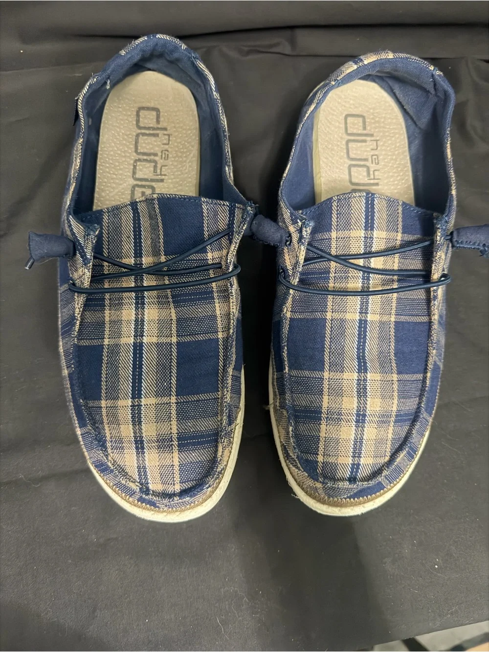Hey Dude Wendy Plaid Slip-On Loafers in Navy and Tan Sz 10
